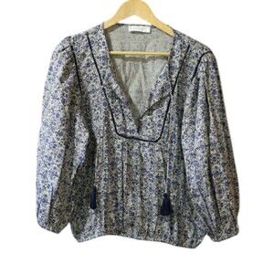 Lucky Brand Blue Floral Boho Peasant Top NWT Large Elegant Flowing Spring Style